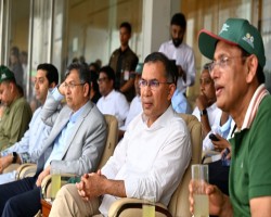 গ্যালারিতে বসে দেশসেরা ক্ষুদে ফুটবলারদের খেলা দেখছেন প্রধানমন্ত্রী